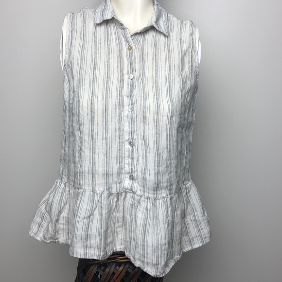 Tahari Striped Linen Peplum Sleeveless Top Size M - Picture 2 of 9